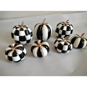 7 Pumpkins 3 & 4" Racing Black & White Checks Stripes Thanksgiving Hand Painted